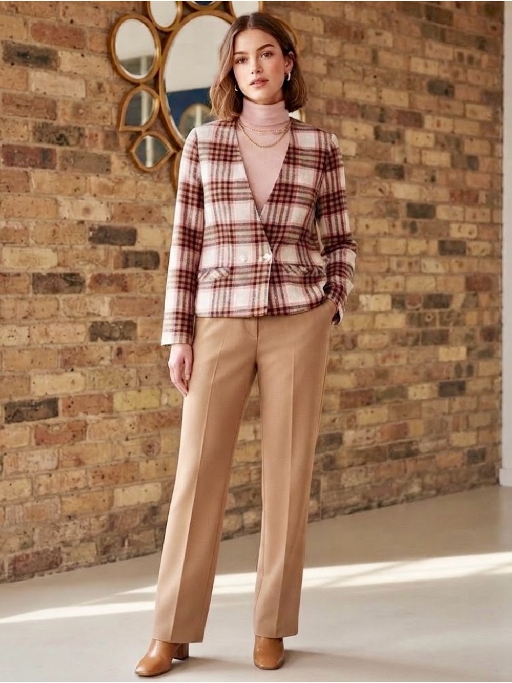 Sears Plaid Blazer - Tan and Cream
